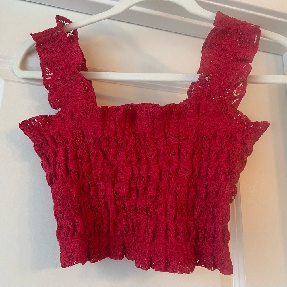 Hill House Red Lace Crop Top